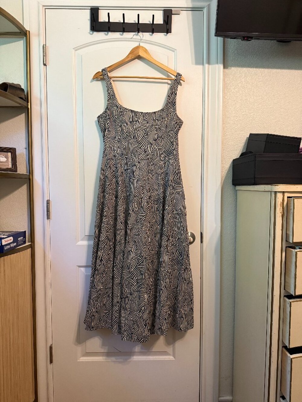 Staud Wells Square Neck Navy Mosaic Dress